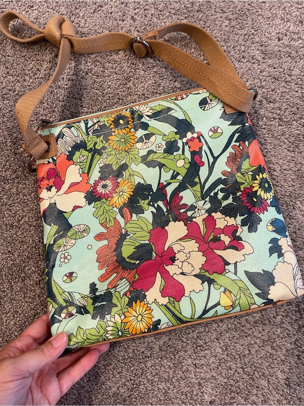 Sakroots Floral Crossbody Bag Boho Canvas Purse Mint Multi Color Shoulder Bag - Picture 4 of 7